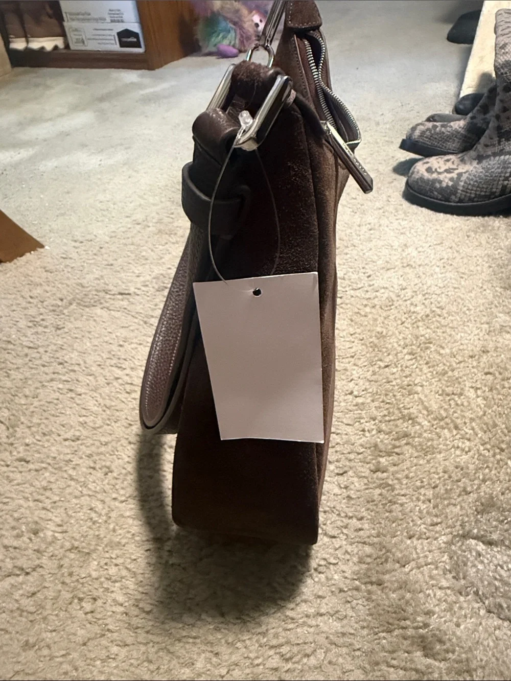 kate spade Brown Suede Shoulder Bag with Silver Hardware